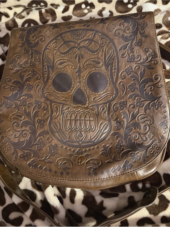 Loungefly Handbags - Loungefly Faux Leather Brown Embossed Sugar Skull crossbody/messenger bag